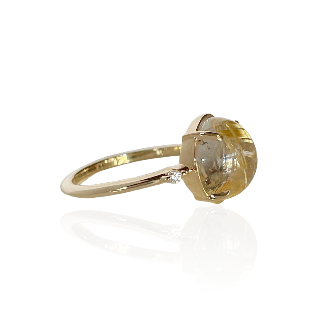 Eos rutilated quartz, diamond and gold Ring - Rebecca Walls Jewelry