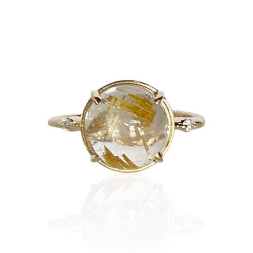 Eos Rutilated Quartz, diamond and gold Ring - Rebecca Walls Jewelry